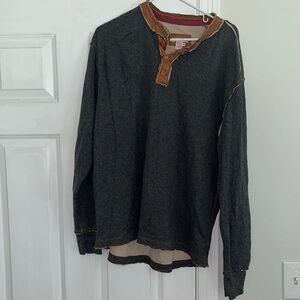 Gray and khaki long sleeved shirt with buttons. Size: Large. (NEVER BEEN WORN)